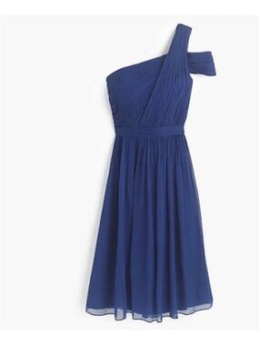 J crew One-Shoulder Navy Blue Chiffon Midi Dress